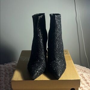 Black Glitter Ankle Boots